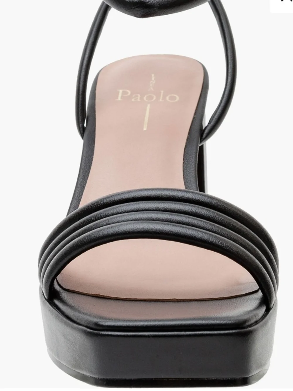 Paolo Black Platform Block Heel Ankle-Strap Sandal